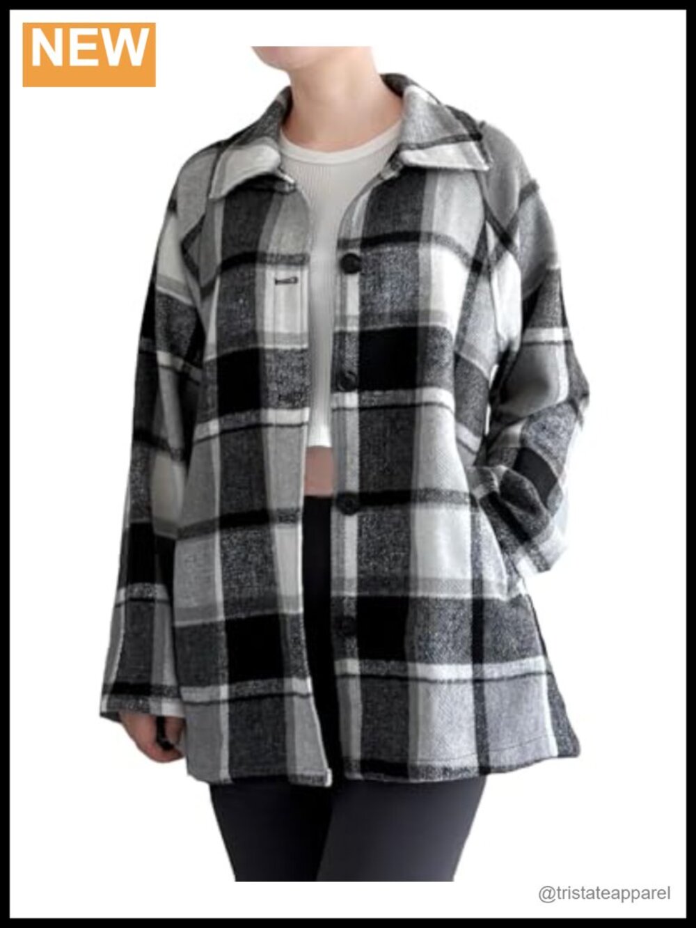 Flannel Shacket Plaid Jacket Button Down Long Sleeve Casual Coat with Pockets